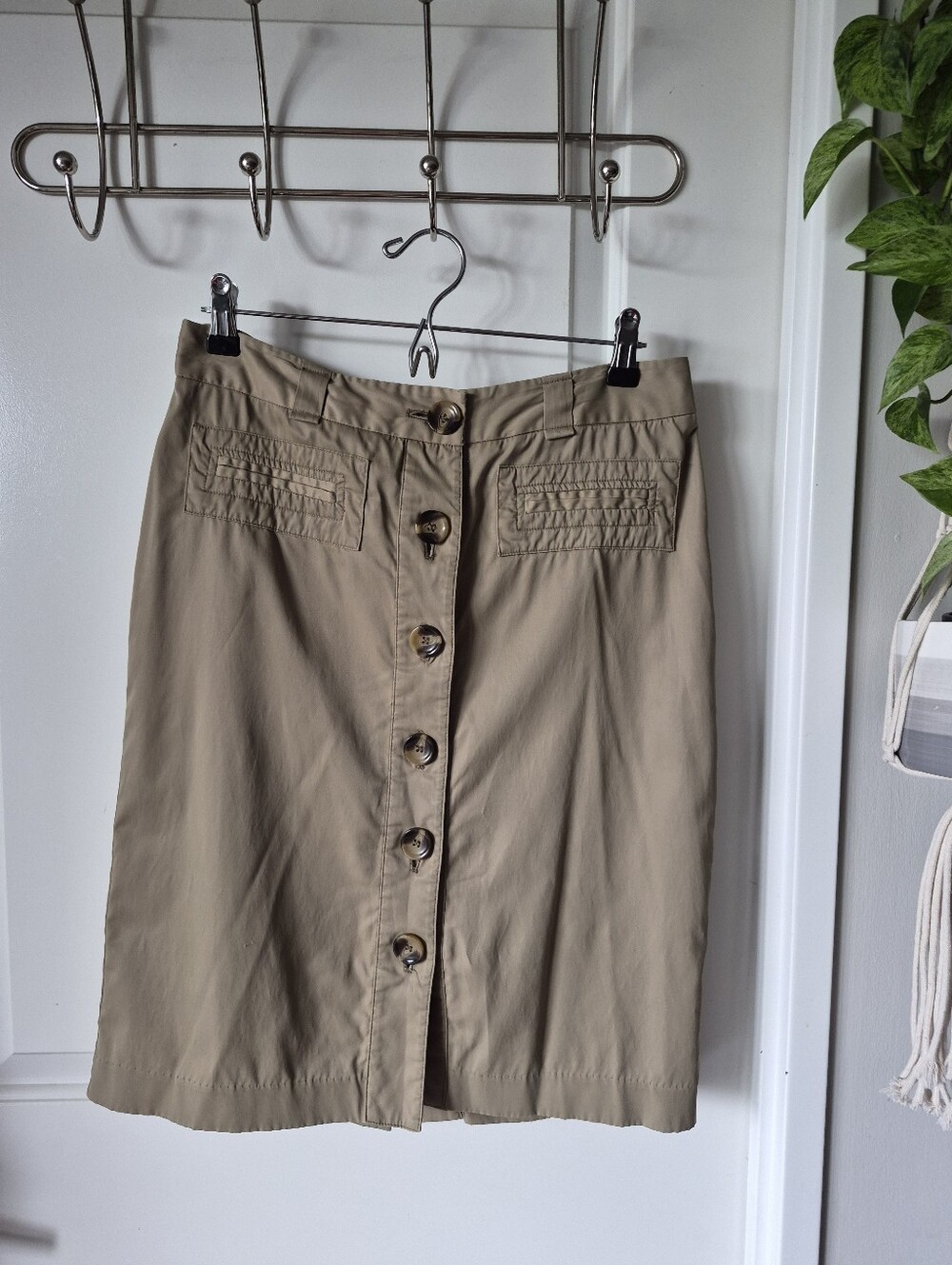 Jacob Button-Front Khaki Midi Skirt
